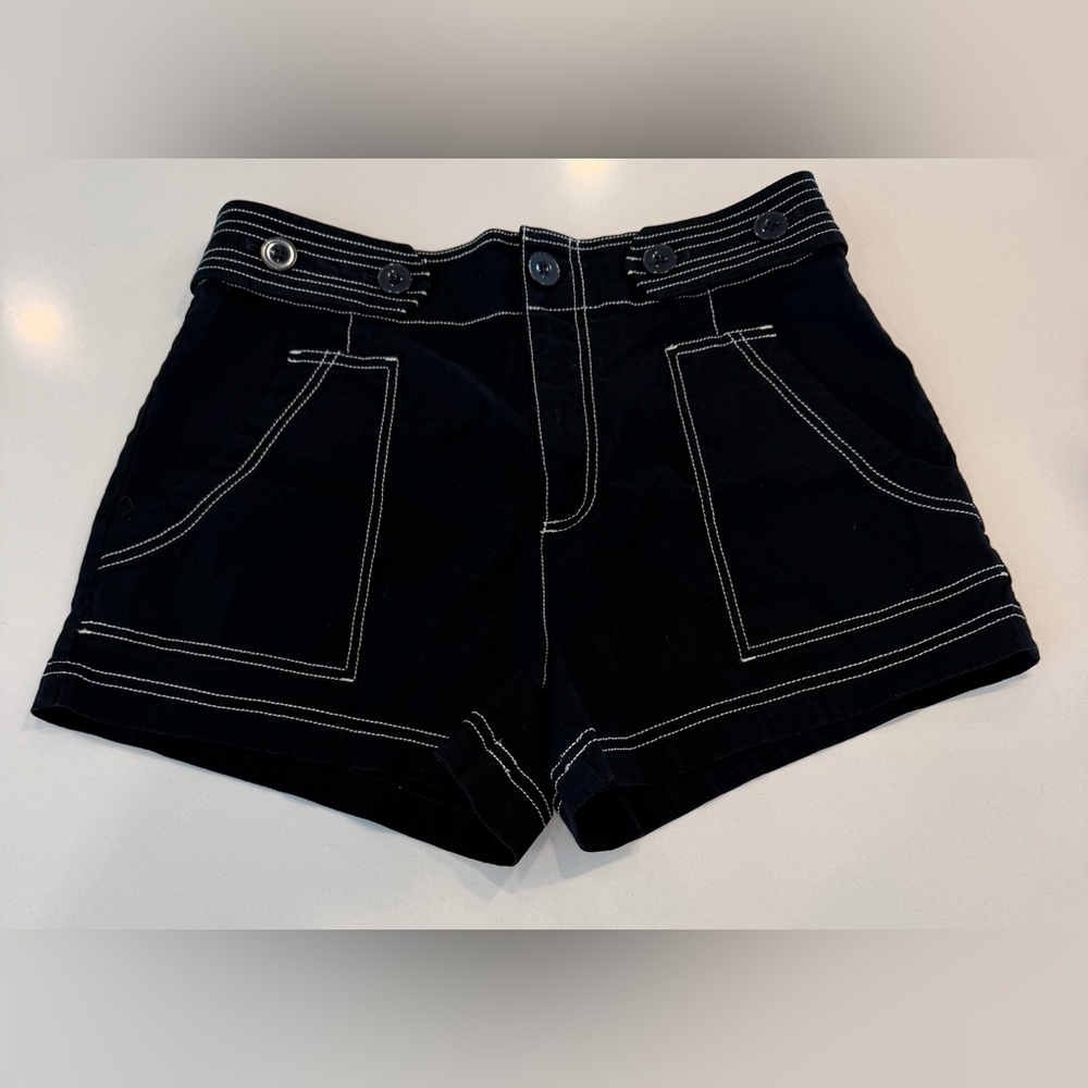 Maeve by Anthropologie Women's Black Contrast-Stitch Cotton Shorts